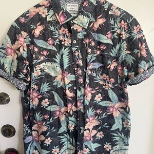On The Road Men's Floral Button-Down Shirt - Black and Pink